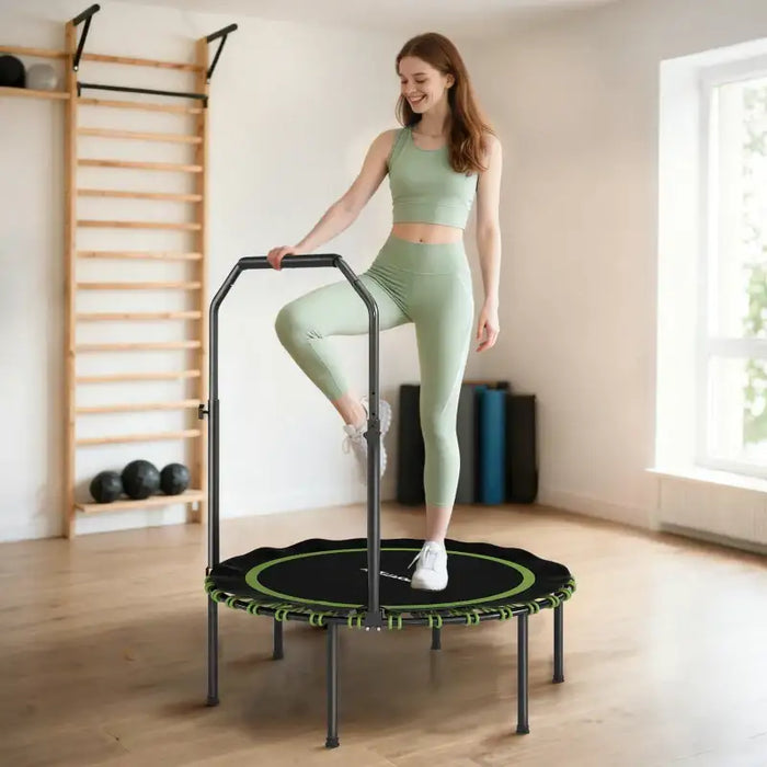Mini Trampoline with Adjustable Handrail - Green | Foldable Bungee Rebounder SPORTNOW - Little and Giant Explorers SPORTNOW