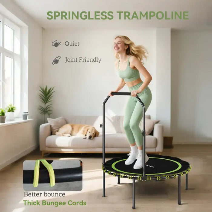 Mini Trampoline with Adjustable Handrail - Green | Foldable Bungee Rebounder SPORTNOW - Little and Giant Explorers SPORTNOW