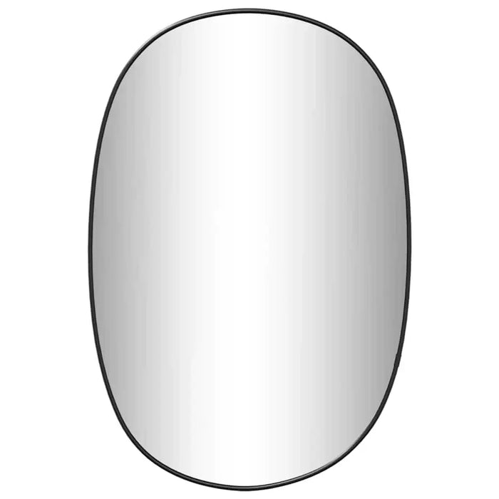 Round mirror with a black frame on a white background