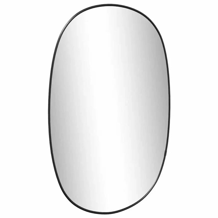 Round mirror with a black frame on a white background