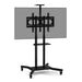 Black height-adjustable rolling TV stand with mount for 32-70 inch screens and a small shelf
