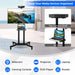 Black height-adjustable rolling TV stand with shelves for webcam, laptop, and media devices