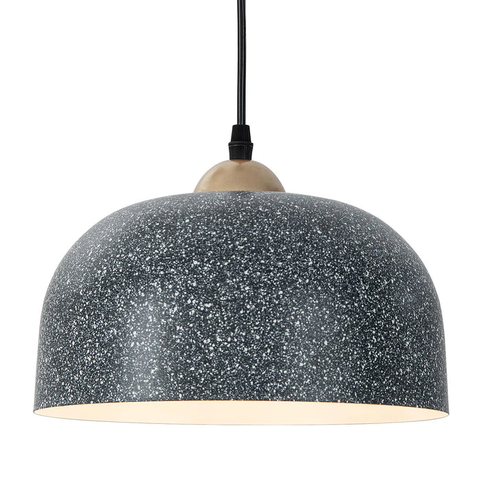 Speckled gray pendant light on a white background