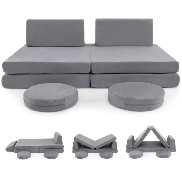 6-Piece Modular Kids Play Sofa Set | Luxurious Velvet Covers with Machine Washable Design - Little and Giant Explorers Costway