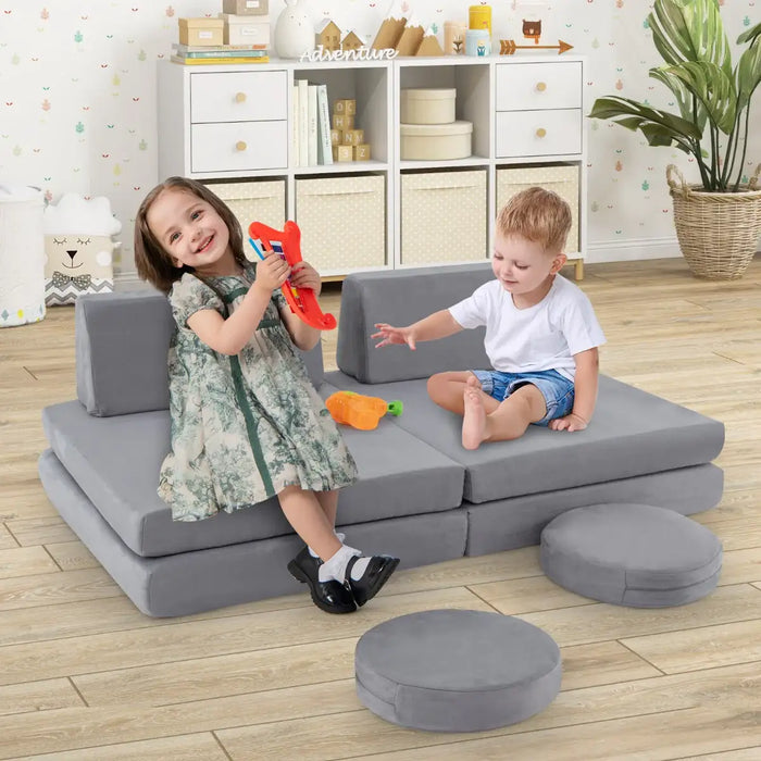 6-Piece Modular Kids Play Sofa Set | Luxurious Velvet Covers with Machine Washable Design - Little and Giant Explorers Costway