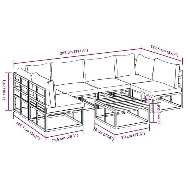 Modular Outdoor Furniture Set Black Aluminium | Customisable Garden Seating - Little and Giant Explorers vidaXL