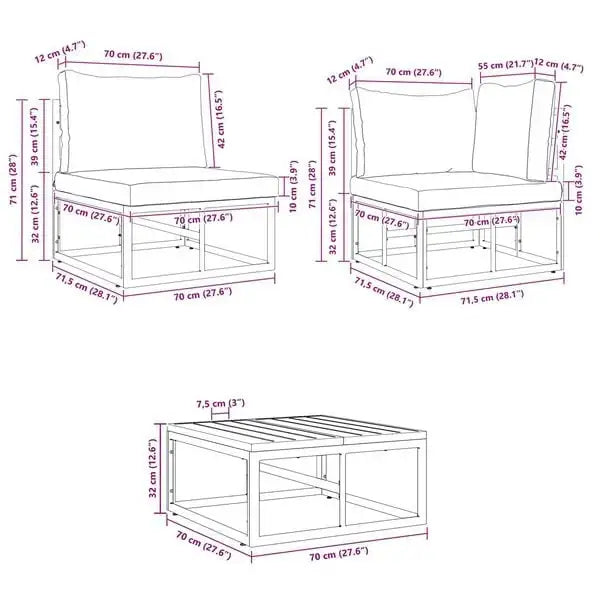 Modular Outdoor Furniture Set Black Aluminium | Customisable Garden Seating - Little and Giant Explorers vidaXL