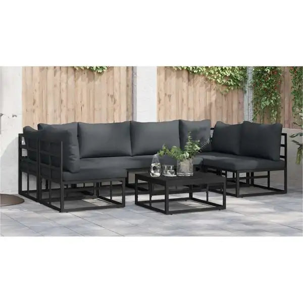 Modular Outdoor Furniture Set Black Aluminium | Customisable Garden Seating - Little and Giant Explorers vidaXL