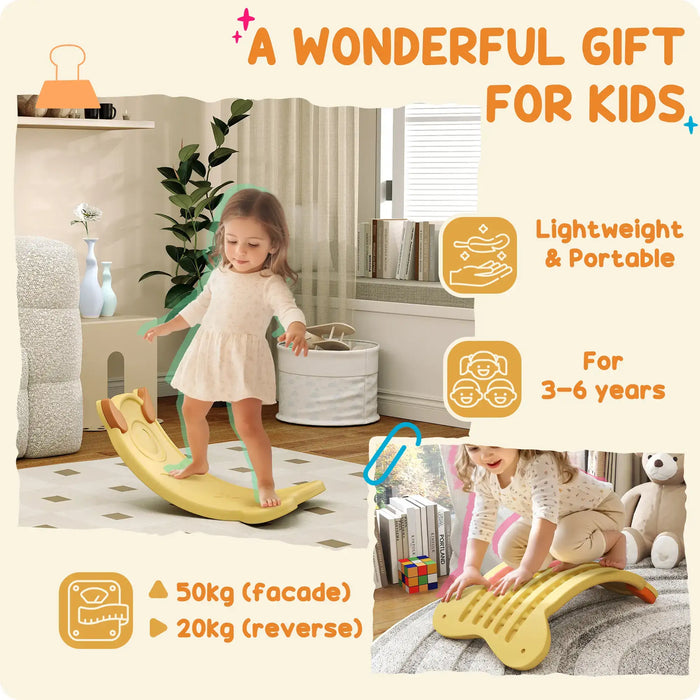 Kids Balance Board | Cute Monster Design Wobble Board (Yellow Edition) - Little and Giant Explorers AIYAPLAY