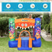 Outsunny monster inflatable bouncy castle with slide in garden, colorful cartoon design