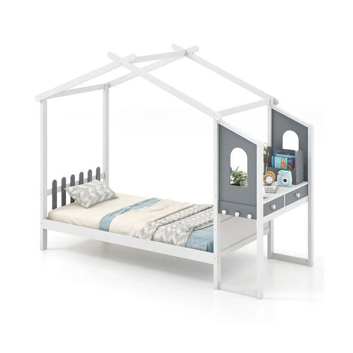 Children's bed with house design on a white background