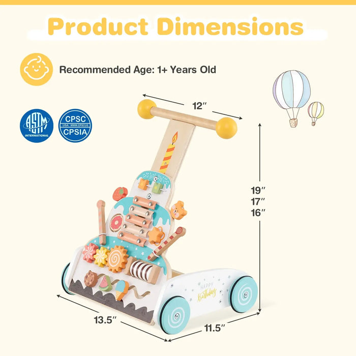 Montessori Wooden Baby Walker | Cake-Shaped Push Toy with Activity Panel COSTWAY - Little and Giant Explorers Costway