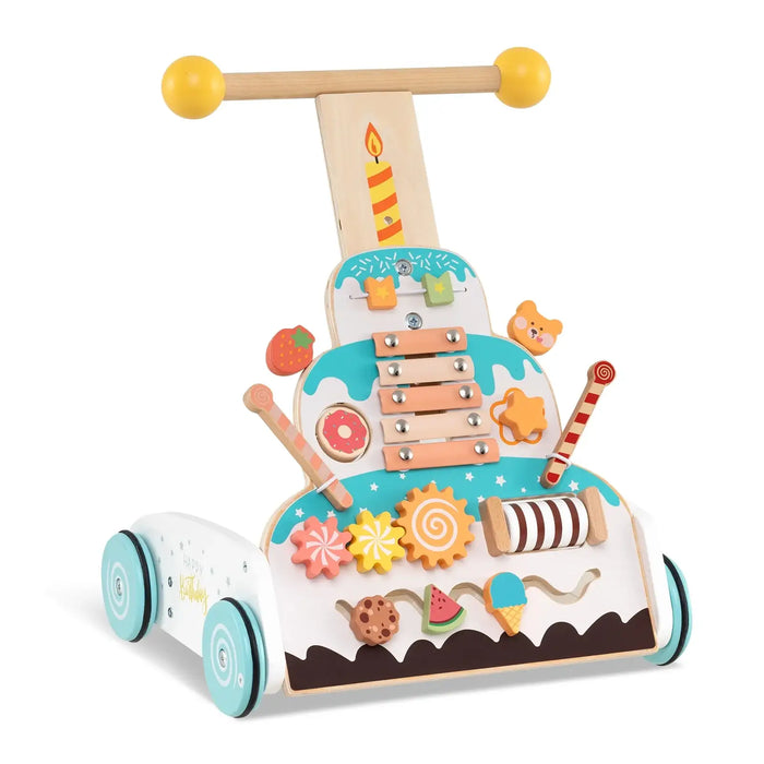 Montessori Wooden Baby Walker | Cake-Shaped Push Toy with Activity Panel COSTWAY - Little and Giant Explorers Costway