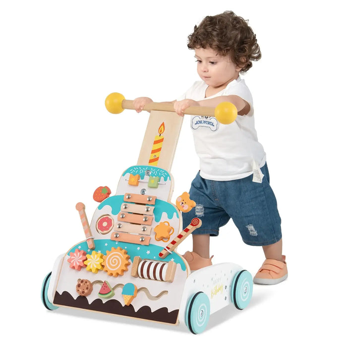 Montessori Wooden Baby Walker | Cake-Shaped Push Toy with Activity Panel COSTWAY - Little and Giant Explorers Costway