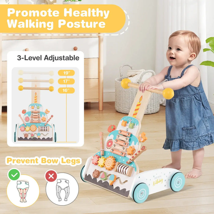 Montessori Wooden Baby Walker | Cake-Shaped Push Toy with Activity Panel COSTWAY - Little and Giant Explorers Costway