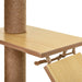 Wooden cat tree platform with natural sisal rope wrapped post and hanging wooden board