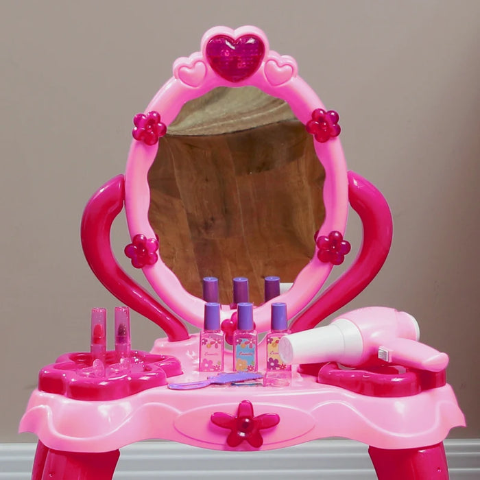 Kids Dressing Table with Mirror and Stool, Light, Music and 15 Accessories