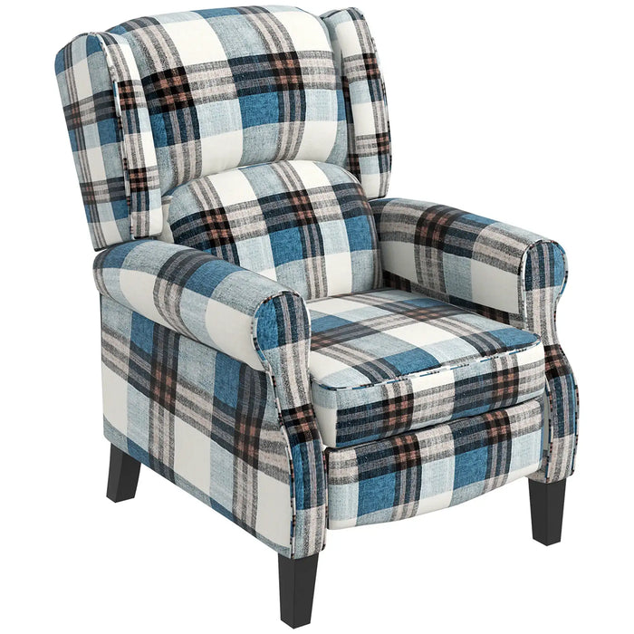Multi-Check Recliner Armchair – Blue | 135° Reclining Back - Linen-Feel Upholstery HOMCOM - Little and Giant Explorers