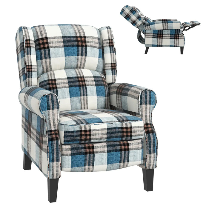 Multi-Check Recliner Armchair – Blue | 135° Reclining Back - Linen-Feel Upholstery HOMCOM - Little and Giant Explorers