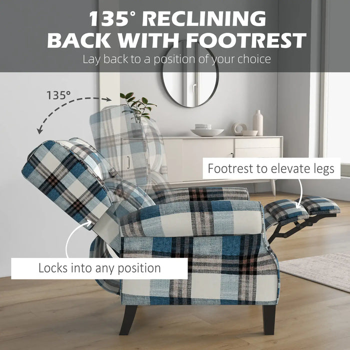 Multi-Check Recliner Armchair – Blue | 135° Reclining Back - Linen-Feel Upholstery HOMCOM - Little and Giant Explorers