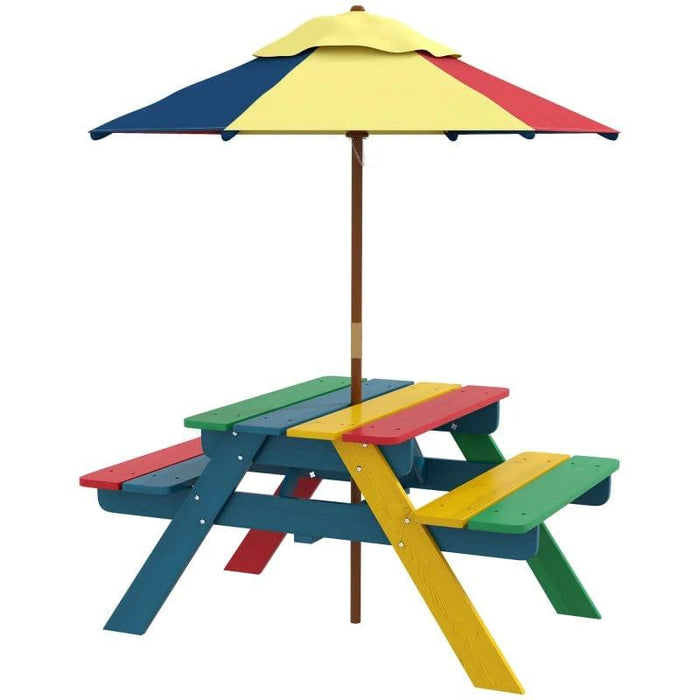 Multi-Coloured Kids Picnic Table Set with Removable Parasol - Little and Giant Explorers Outsunny