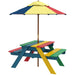 Multi-Coloured Kids Picnic Table Set with Removable Parasol - Little and Giant Explorers Outsunny