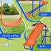 Multi-coloured swing set for kids with slide, double swings, and glider seats on grass