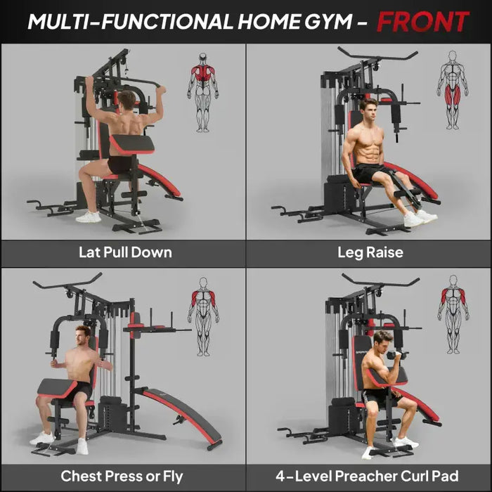Multi-Exercise Gym Station – All-in-One Home Gym | 65kg Weight Stack SPORTNOW - Little and Giant Explorers SPORTNOW