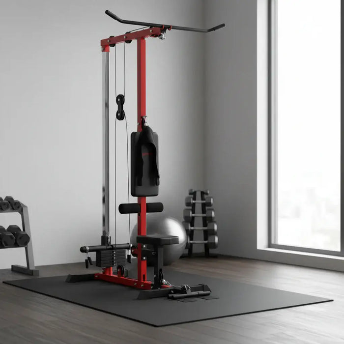 Multi-Exercise Power Tower | Lat Pull Down and Low Row Machine - Adjustable Seat SPORTNOW - Little and Giant Explorers
