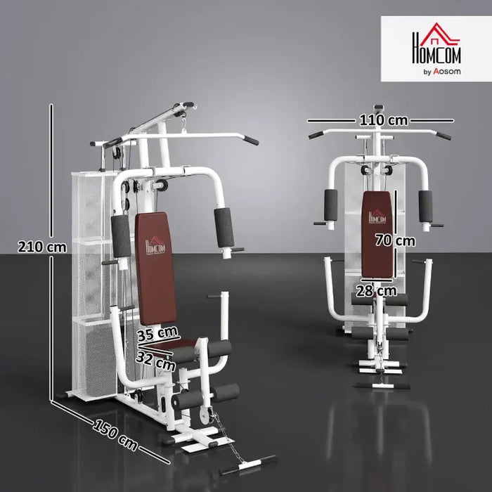 Multi-Function Home Gym Station - White | Full-Body Training with Adjustable Press Arms HOMCOM - Little and Giant Explorers HOMCOM