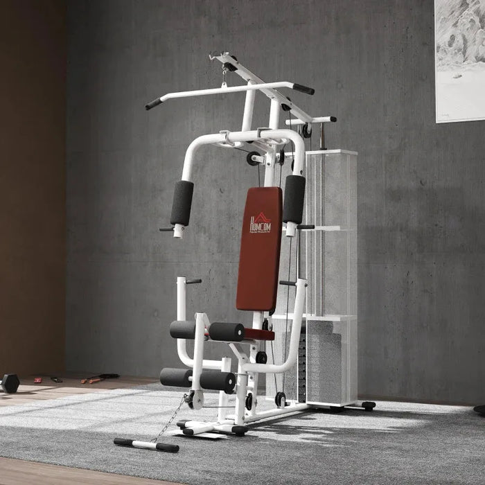 Multi-Function Home Gym Station - White | Full-Body Training with Adjustable Press Arms HOMCOM - Little and Giant Explorers HOMCOM