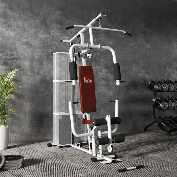 Multi-Function Home Gym Station - White | Full-Body Training with Adjustable Press Arms HOMCOM - Little and Giant Explorers HOMCOM