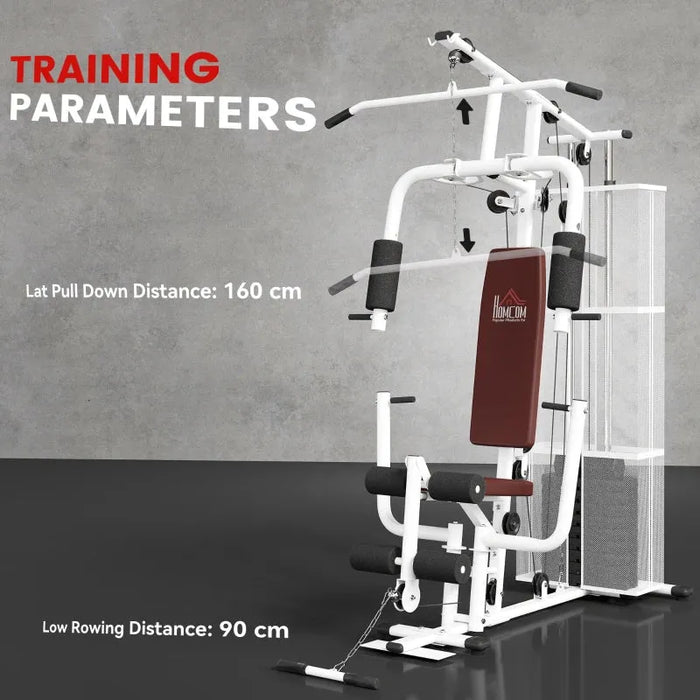 Multi-Function Home Gym Station - White | Full-Body Training with Adjustable Press Arms HOMCOM - Little and Giant Explorers HOMCOM