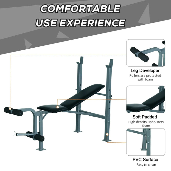 Multi-Function Weight Bench | Adjustable Barbell Rack and Leg Developer HOMCOM - Little and Giant Explorers