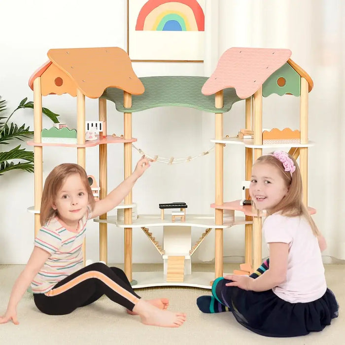 Multi-Functional Dollhouse | 3 Tiers with 7 Specialised Rooms - Little and Giant Explorers Costway