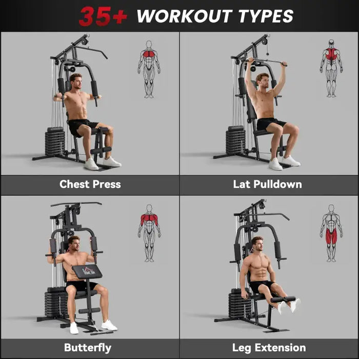 Multi Gym Station – Full Body Home Workout Machine | 45kg Adjustable Weight Stack HOMCOM - Little and Giant Explorers HOMCOM