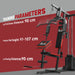 Multigym machine with training parameters on a red background