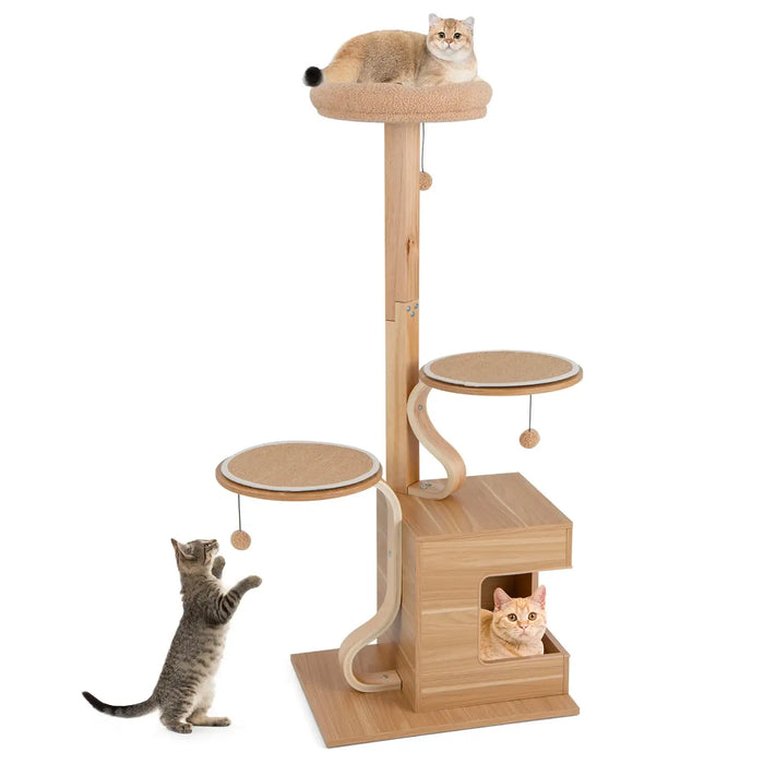 Multi-Layer Cat Activity Center 129cm | Wooden Cat Tree with Oak Wood Post - Little and Giant Explorers Costway