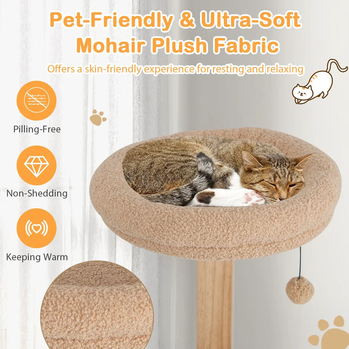 Multi-Layer Cat Activity Center 129cm | Wooden Cat Tree with Oak Wood Post - Little and Giant Explorers Costway