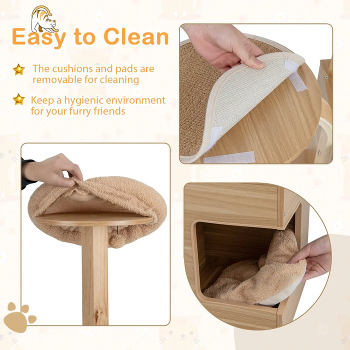 Multi-Layer Cat Activity Center 129cm | Wooden Cat Tree with Oak Wood Post - Little and Giant Explorers Costway