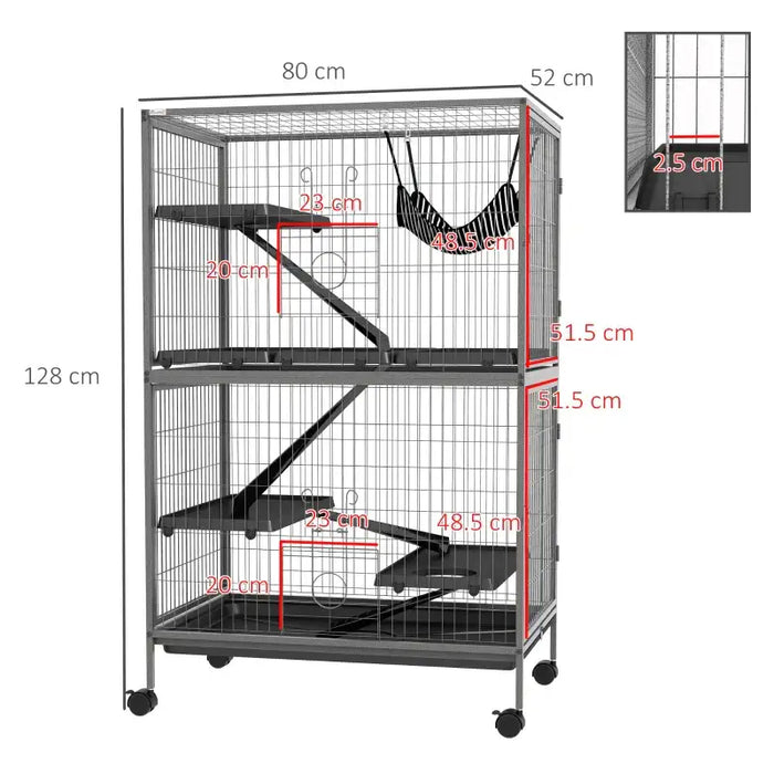 Multi-Level Small Animal Cage – Grey | Large Metal Ferret and Chinchilla Enclosure PAWHUT - Little and Giant Explorers PawHut