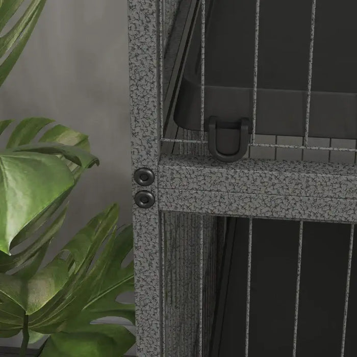 Multi-Level Small Animal Cage – Grey | Large Metal Ferret and Chinchilla Enclosure PAWHUT - Little and Giant Explorers PawHut