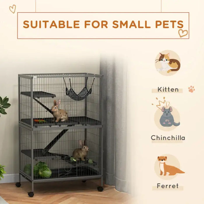 Multi-Level Small Animal Cage – Grey | Large Metal Ferret and Chinchilla Enclosure PAWHUT - Little and Giant Explorers PawHut