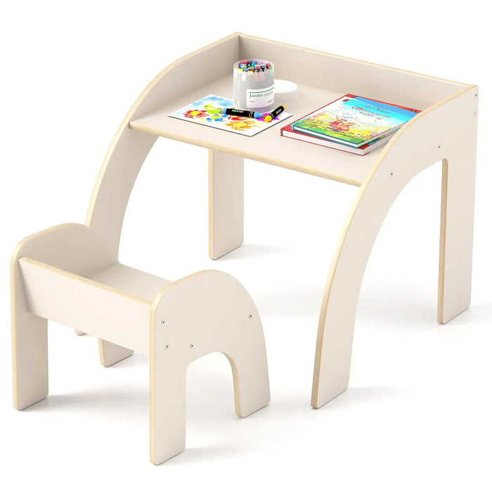 Multi-Purpose Kids Table Chair Set White Plywood | Anti-Drop Baffles with Ergonomic Design - Little and Giant Explorers Costway