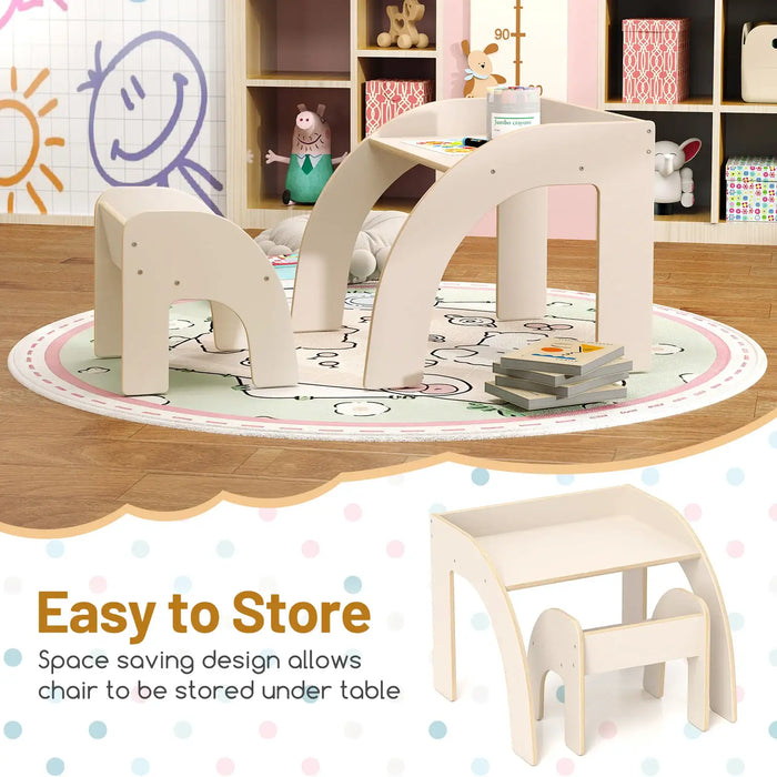 Multi-Purpose Kids Table Chair Set White Plywood | Anti-Drop Baffles with Ergonomic Design - Little and Giant Explorers Costway