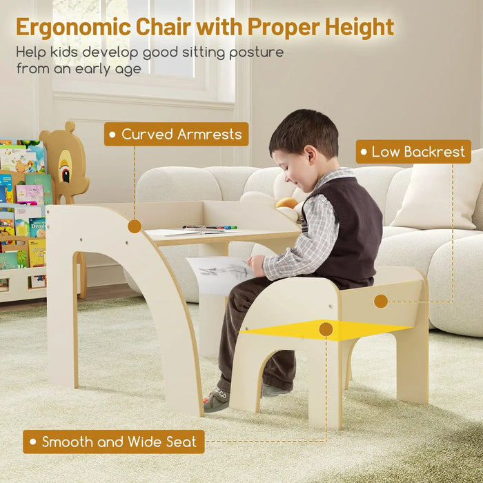 Multi-Purpose Kids Table Chair Set White Plywood | Anti-Drop Baffles with Ergonomic Design - Little and Giant Explorers Costway