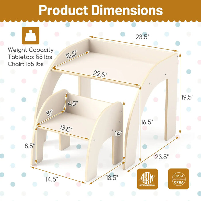 Multi-Purpose Kids Table Chair Set White Plywood | Anti-Drop Baffles with Ergonomic Design - Little and Giant Explorers Costway