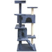 Multi-storey dark blue cat tree with sisal scratch posts and platforms
