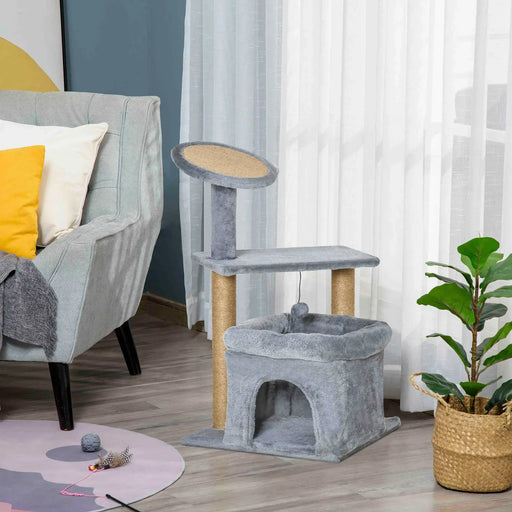 Cat Tree Grey | Multi-Tier with Scratching Pad and Condo - Little and Giant Explorers PawHut