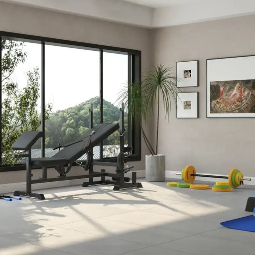 Multi-Use Weight Bench - 20kg Barbell | Adjustable Preacher Curl, Leg Curl and Bench Press Station HOMCOM - Little and Giant Explorers HOMCOM